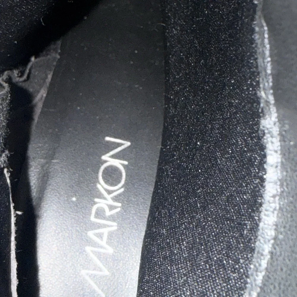 MARKON Tansy Black Leather Silver‎ Chain Square Toe Moto Ankle Boots Size 8M